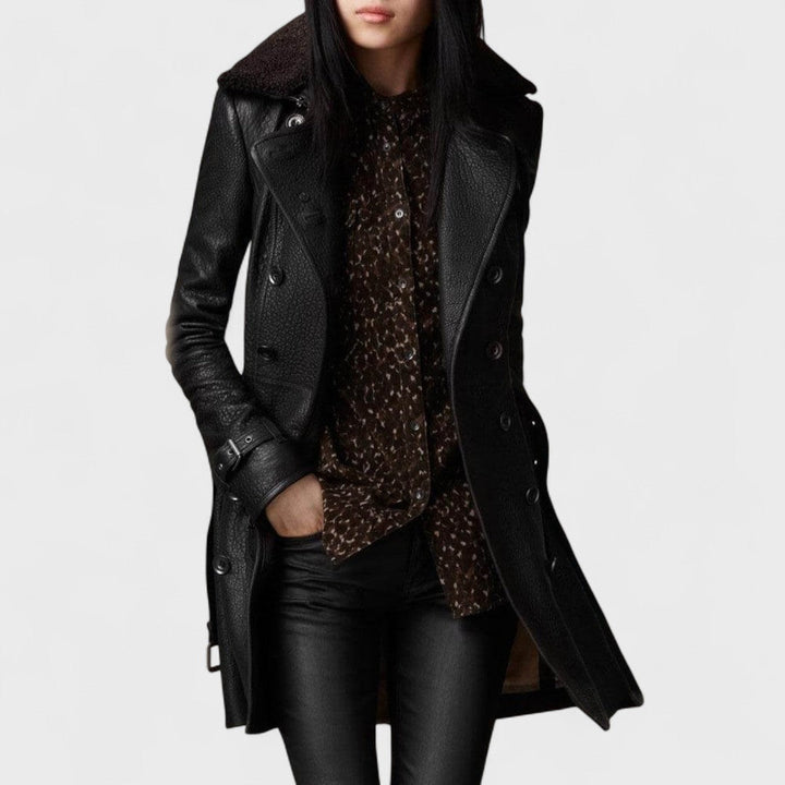 Marie | Elegant 3/4 Leather Coat